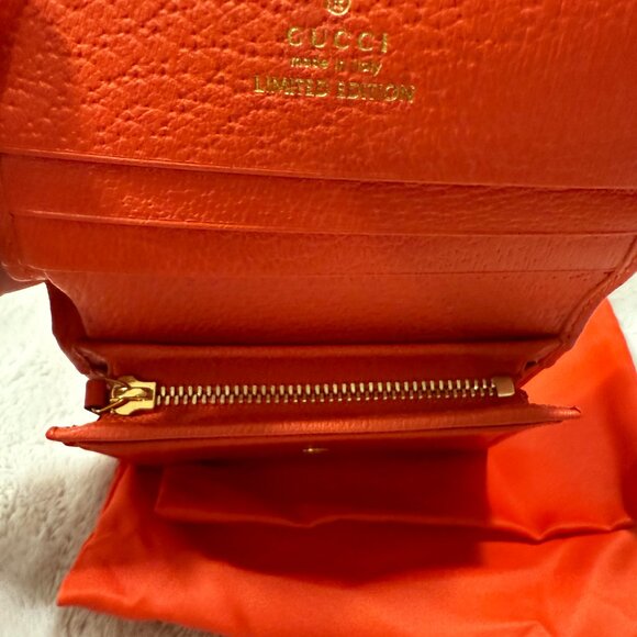 GUCCI LIMITED EDITION FLORA GG MARMONT BIFOLD WALLET ORANGE Excellent - Picture 10 of 17